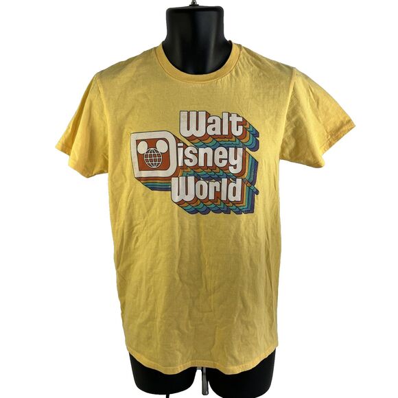 Disney Adults Retro Walt Disney World Logo Short Sleeve T-Shirt Yellow Size M - Picture 1 of 7